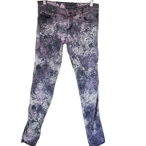 Tripp NYC Snake Print Skinny Jeans Punk Rock Emo Goth Grunge Purple Size 3 28X31 - Picture 1 of 8